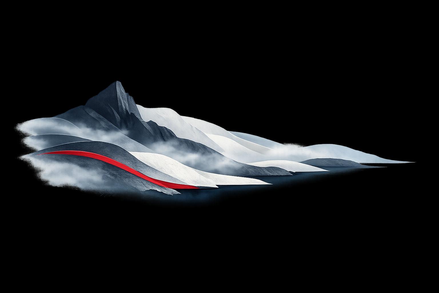 Abstract Canadian contour landscape with mist and restrained red accent
